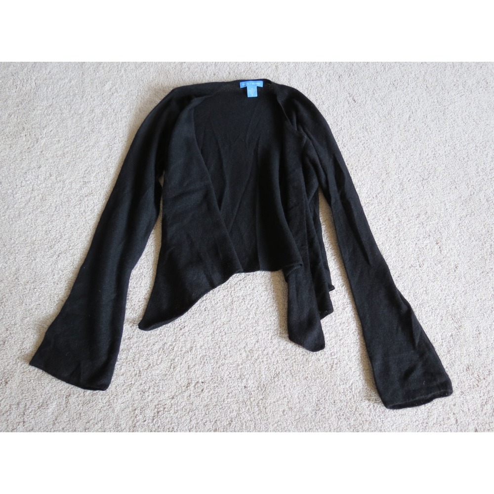 White + Warren Black 100% Cashmere Open Front Cardigan Sweater Womens Medium